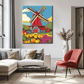 Painting by Numbers Netherlands Holland Windmill Flowers